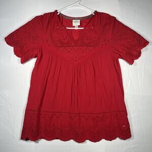 Knox Rose Red Butterfly Sleeve Blouse Women Size M Lace Tassels